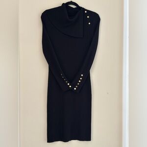 NWOT PAULE KA Black Dress with Gold Button Details